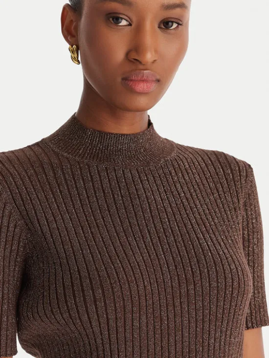 ACCESS FASHION Sweter 54-8046 Brązowy Slim Fit