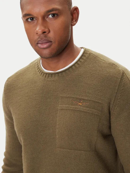 Aeronautica Militare Sweter 252MA1586UL00904 Zielony Regular Fit