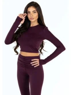 Agatha Studio Komplet bluzka i spodnie A26ZS-KA-K56 Bordowy Slim Fit