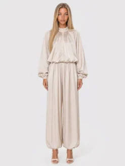 Agatha Studio Komplet koszula i spodnie materiałowe A26LS-KA-K55 Beżowy Oversize