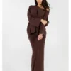 Agatha Studio Komplet sweter i spódnica ołówkowa A26ZS-KS-K07 Brązowy Slim Fit