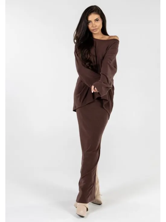 Agatha Studio Komplet sweter i spódnica ołówkowa A26ZS-KS-K07 Brązowy Slim Fit