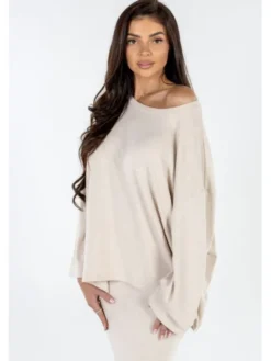 Agatha Studio Komplet sweter i spódnica ołówkowa A26ZS-KS-K07 Beżowy Slim Fit