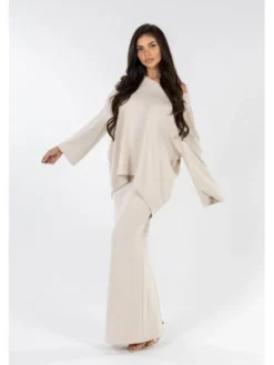 Agatha Studio Komplet sweter i spódnica ołówkowa A26ZS-KS-K07 Beżowy Slim Fit