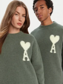 AMI Paris Sweter UKS025.KN0032 Zielony Regular Fit