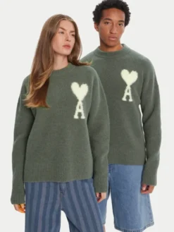 AMI Paris Sweter UKS025.KN0032 Zielony Regular Fit