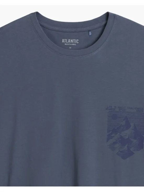 Atlantic Piżama Long Peach Effect Niebieski Regular Fit