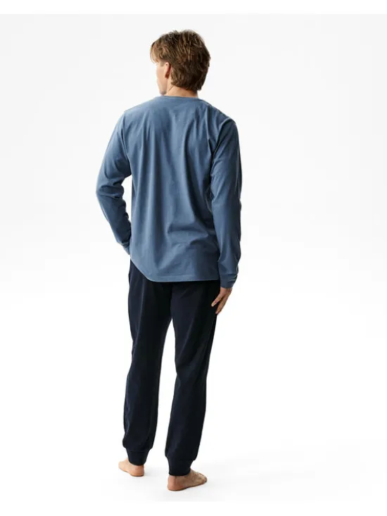 Atlantic Piżama Long Peach Effect Niebieski Regular Fit