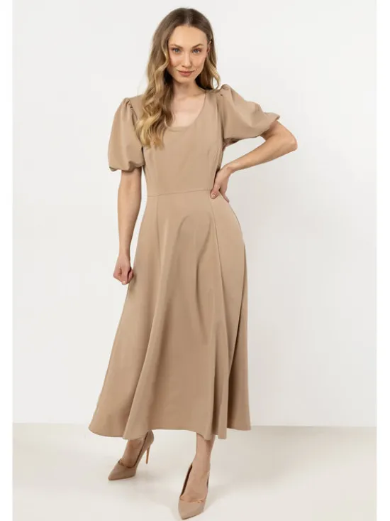 Awama Sukienka koktajlowa A709 Beżowy Basic Fit
