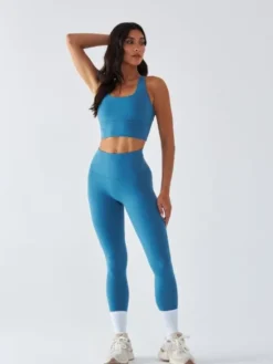 BeShaped Legginsy Sportowe - Morning Dew Niebieski Shaping Fit