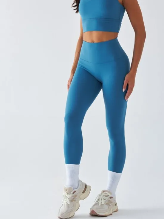 BeShaped Legginsy Sportowe - Morning Dew Niebieski Shaping Fit