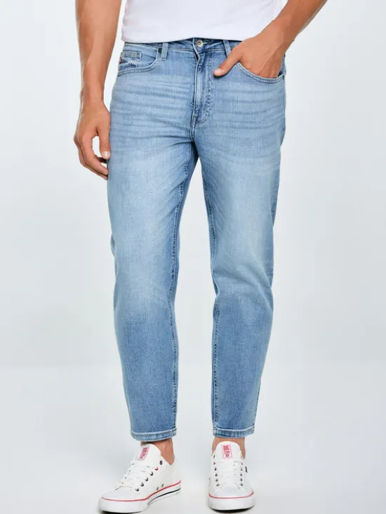 BIG STAR Jeansy ATES CROPPED Niebieski Tapered Fit