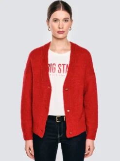 BIG STAR Kardigan KARDILA Czerwony Basic Fit