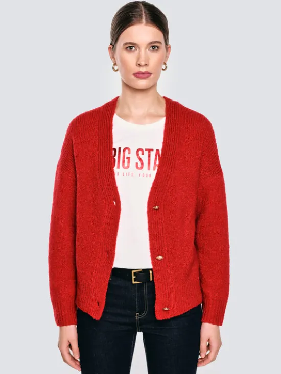 BIG STAR Kardigan KARDILA Czerwony Basic Fit