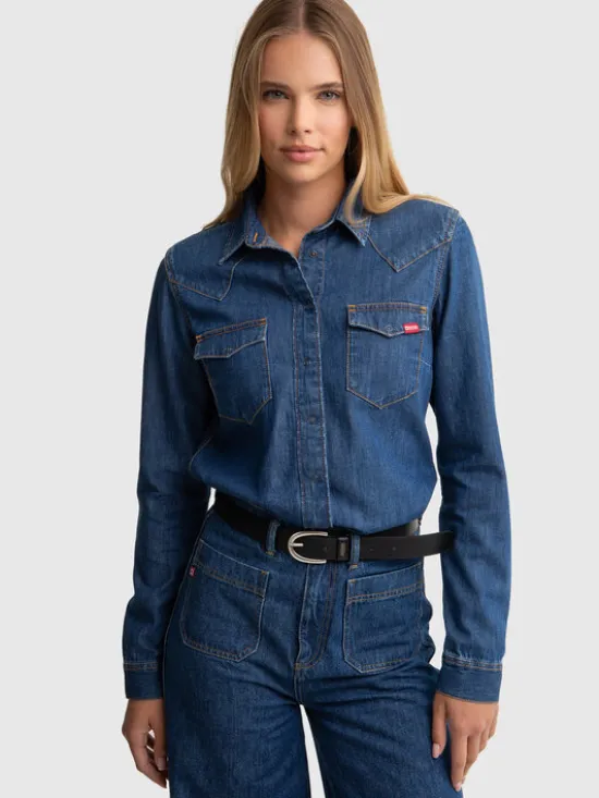 BIG STAR Koszula jeansowa NORRA Granatowy Slim Fit