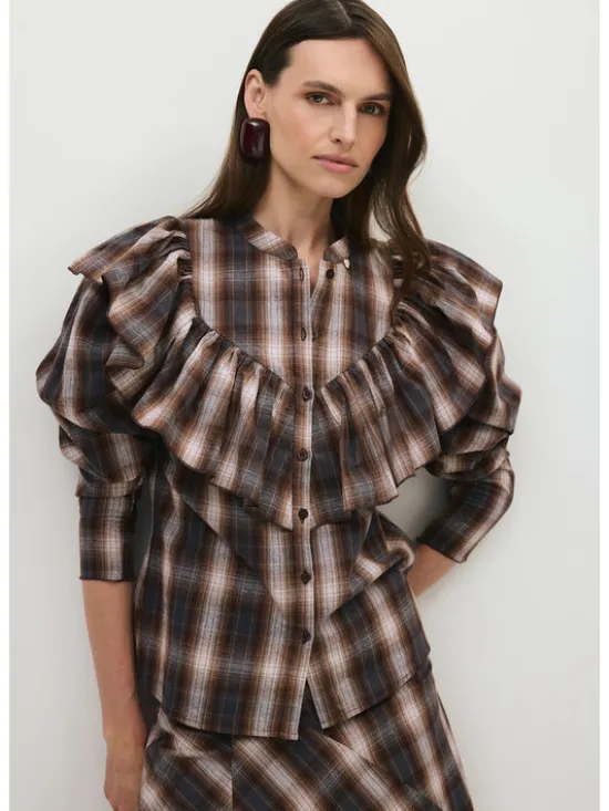 BIZUU Bluzka ANTUANA CHECKED SHIRT Brązowy Standard Fit