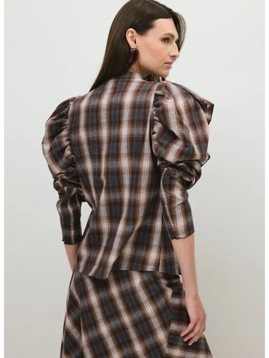 BIZUU Bluzka ANTUANA CHECKED SHIRT Brązowy Standard Fit