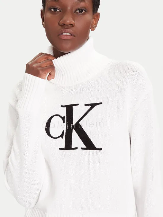 Calvin Klein Jeans Golf Chenille LV047D354G Biały Relaxed Fit