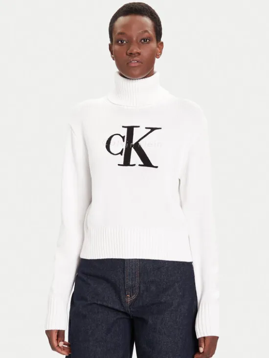 Calvin Klein Jeans Golf Chenille LV047D354G Biały Relaxed Fit