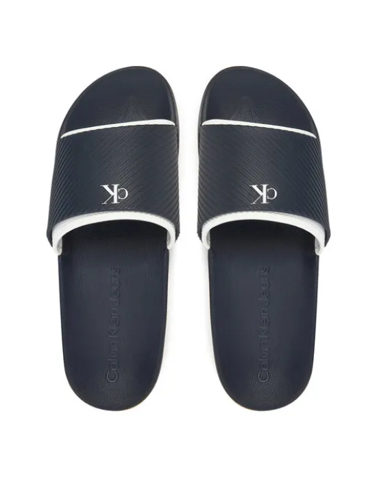 Calvin Klein Jeans Klapki Slide Rubber Neoprene Text YM0YM01234 Granatowy