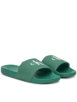 Calvin Klein Jeans Klapki Slide Monologo Cv YM0YM01367 Zielony