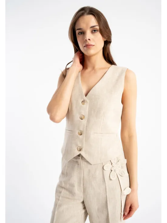 CLICK Kamizelka 71-0097 Beżowy Fitted Fit