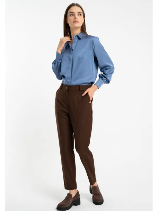 CLICK Spodnie materiałowe 30-442 Brązowy Slim Fit