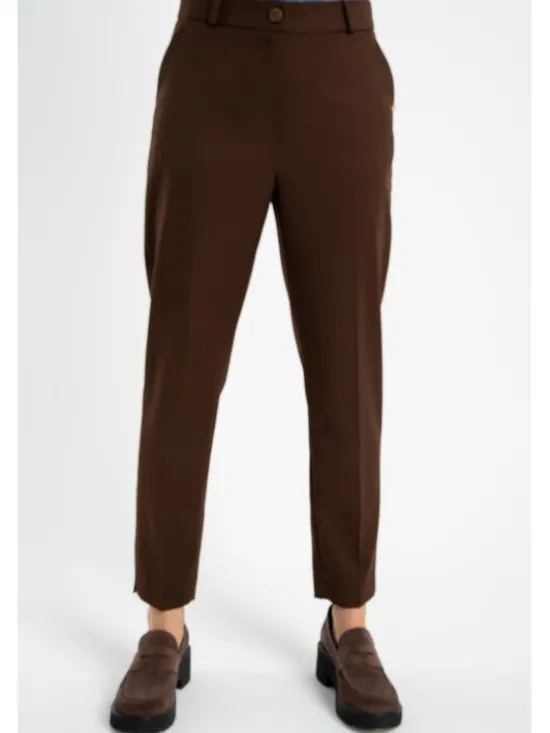 CLICK Spodnie materiałowe 30-442 Brązowy Slim Fit