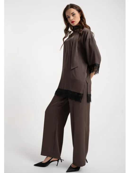 CLICK Spodnie materiałowe 30-463 Brązowy Loose Fit