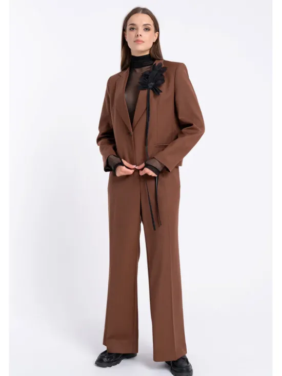 CLICK Spodnie materiałowe 30-444 Brązowy Loose Fit