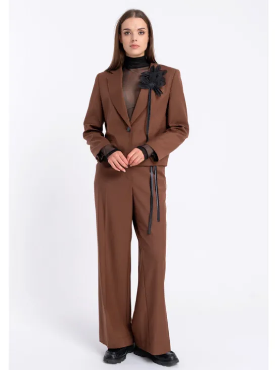 CLICK Spodnie materiałowe 30-444 Brązowy Loose Fit