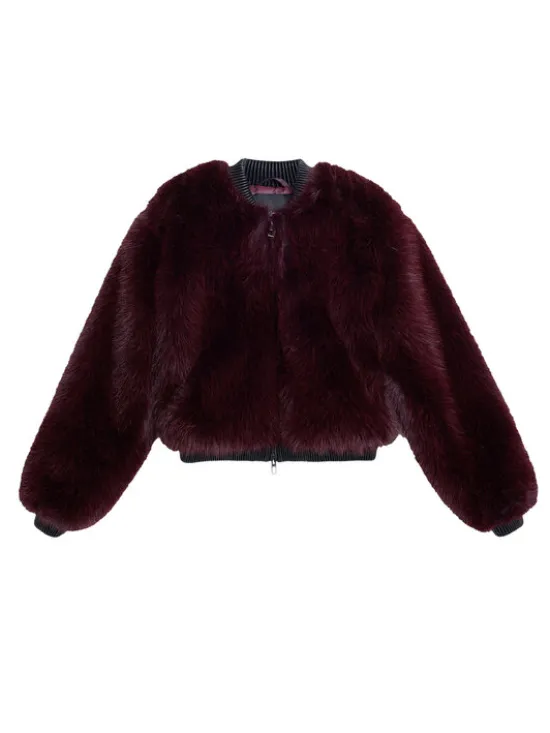 Desigual Futro Raspberry 25WWEW67 Bordowy Relaxed Fit