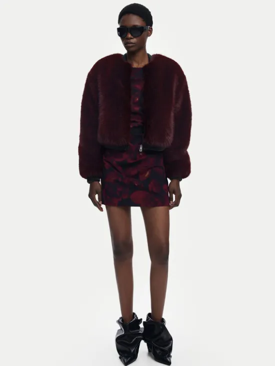 Desigual Futro Raspberry 25WWEW67 Bordowy Relaxed Fit