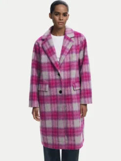 Desigual Płaszcz wełniany Pinkcheck 25WWEW15 Różowy Regular Fit