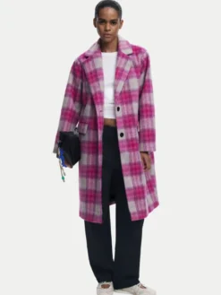 Desigual Płaszcz wełniany Pinkcheck 25WWEW15 Różowy Regular Fit
