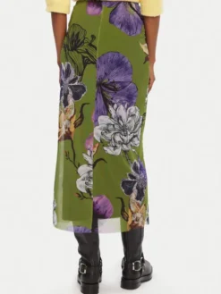 Desigual Spódnica maxi Tulleflowers Lacroix 25WWFK03 Zielony Regular Fit