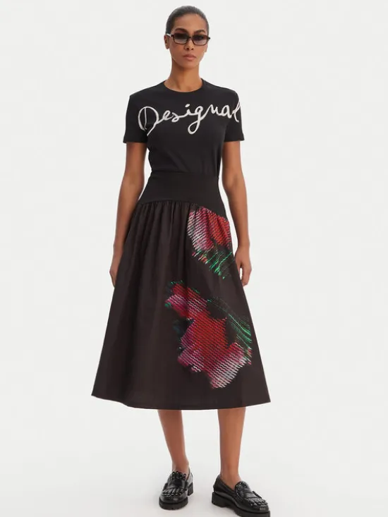 Desigual Spódnica midi 26SWFW02 Czarny Regular Fit