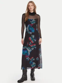 Desigual Sukienka codzienna Watercolor Lacroix 25WWVK03 Czarny Regular Fit