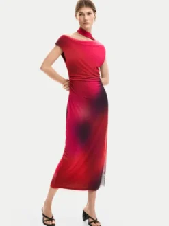 Desigual Sukienka koktajlowa Maine 26SWVK19 Czerwony Slim Fit