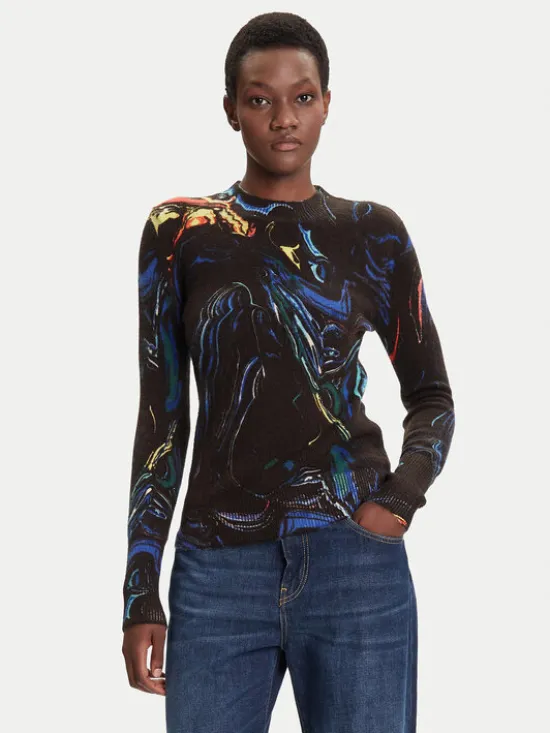 Desigual Sweter Butterfly Lacroix 25WWJF05 Czarny Regular Fit