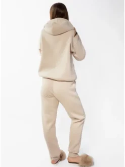 DKaren Sport Komplet bluza i spodnie materiałowe Randi Beżowy Classic Fit