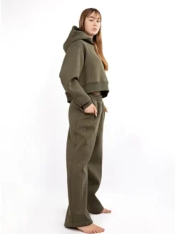 DKaren Sport Komplet bluza i spodnie materiałowe DK-K-B17 Khaki Classic Fit