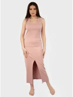 DKaren Sport Komplet bluzka i spódnica DK-K-P1 Różowy Slim Fit