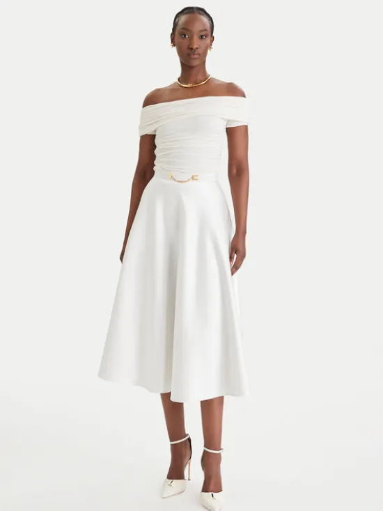 Elisabetta Franchi Spódnica midi GO-156-61E2-V320 Biały Regular Fit