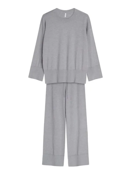 Esotiq Komplet sweter i spodnie materiałowe 46082 Szary Regular Fit