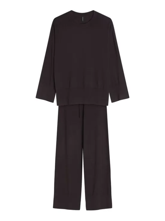 Esotiq Komplet sweter i spodnie materiałowe 46082 Brązowy Regular Fit