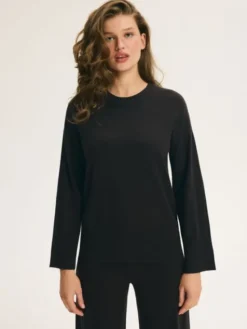 Esotiq Komplet sweter i spodnie materiałowe 46082 Brązowy Regular Fit
