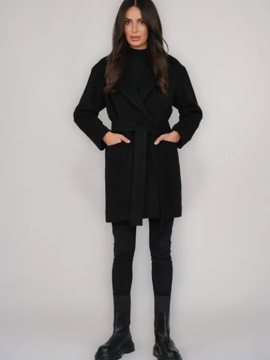 FAN LEATHER Płaszcz przejściowy Krótki Wełniany z Podpinką Czarny Loose Fit