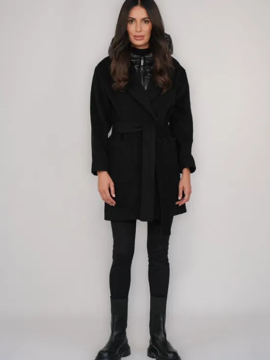 FAN LEATHER Płaszcz przejściowy Krótki Wełniany z Podpinką Czarny Loose Fit