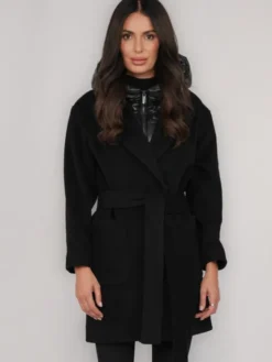 FAN LEATHER Płaszcz przejściowy Krótki Wełniany z Podpinką Czarny Loose Fit